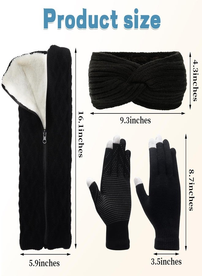 Regilt 2 Sets Figure Skating Leg Warmers Gloves Headband Set Zipper Fleece Lined Leg Warmers Socks for Ice Skating (Black&White-Long) - Image 2